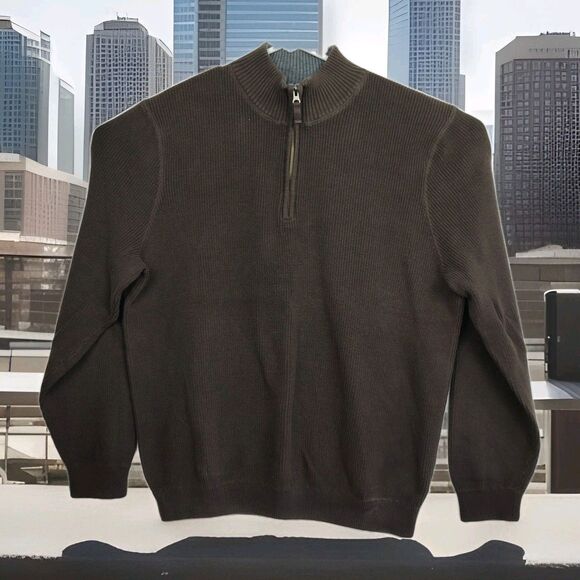 VTG Eddie Bauer 1/4-zip men's pullover sweater, XL Tall, brown, stand up collar - Picture 1 of 10